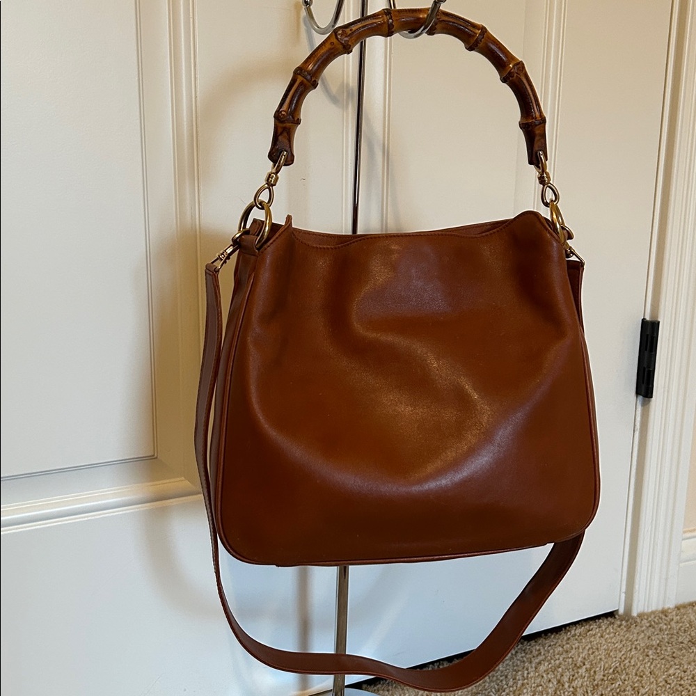 Gucci Brown Leather Bamboo Handle Shoulder Bag